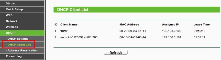 TP-Link - DHCP Client List