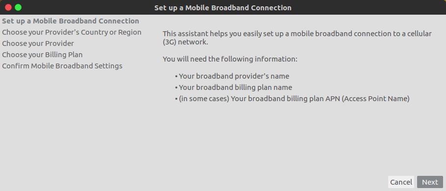 Ubuntu - Set up a mobile broadband connection