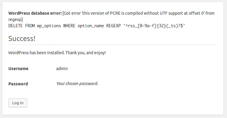 Instalasi WordPress dengan pesan error PCRE