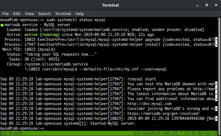 Status MariaDB database