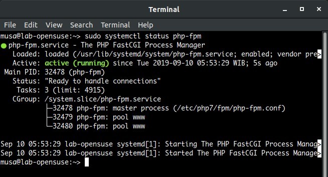 Status service php-fpm