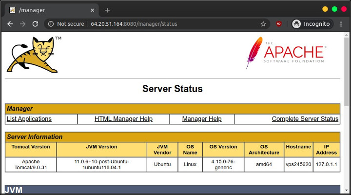 Apache Tomcat server status