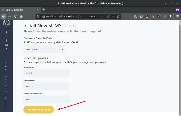 Install SLiMS 9 Bulian - Sample data & Super user profile
