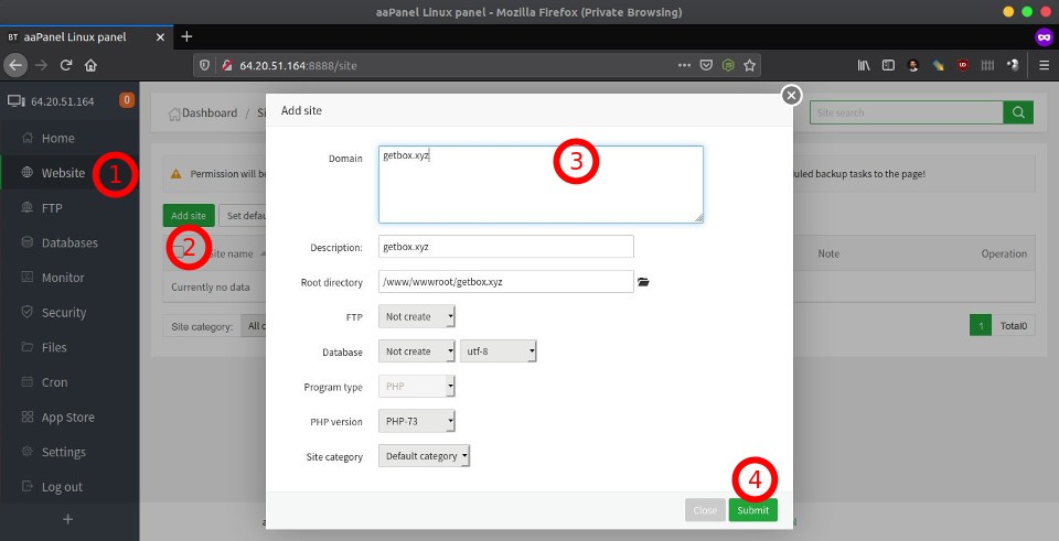 Menambah Website di aaPanel