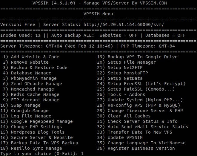 VPSSIM Menu