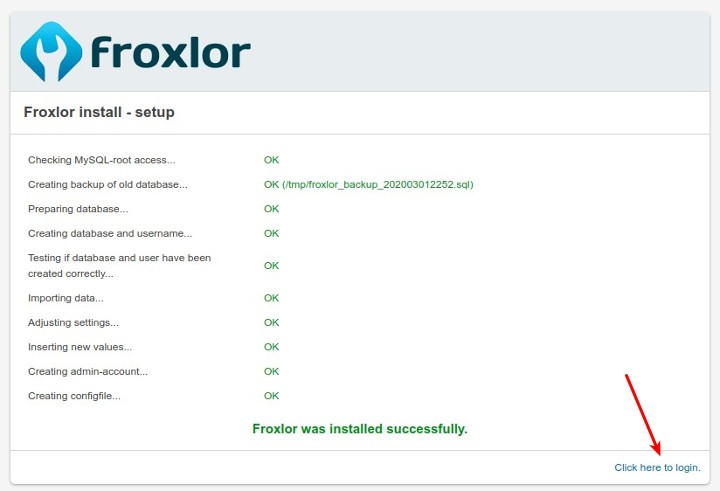 Froxlor was installed successfully