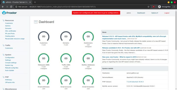 Froxlor Dashboard