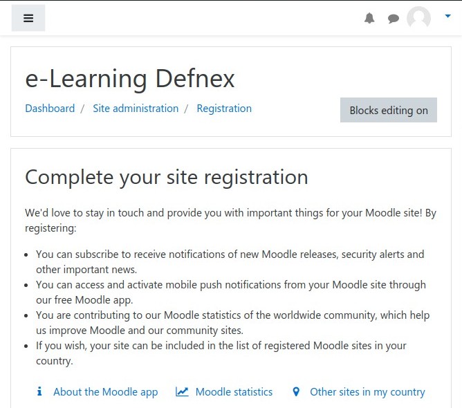 Moodle dashboard