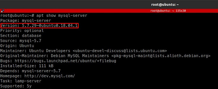 apt show mysql-server v5.7