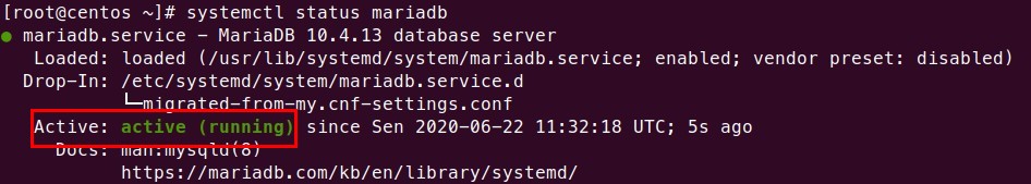 MariaDB service status