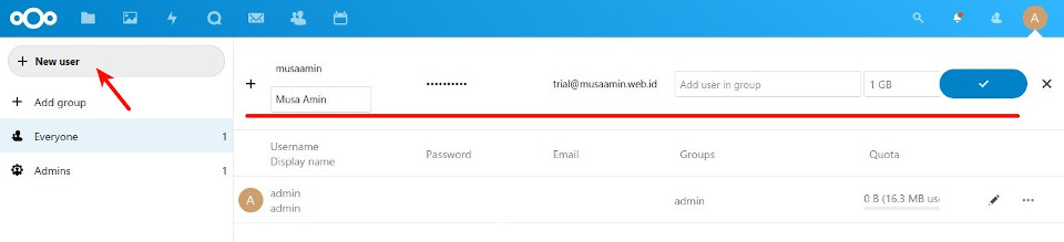 Nextcloud - New user