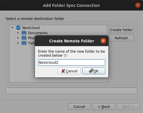 Nextcloud client - Create remote folder