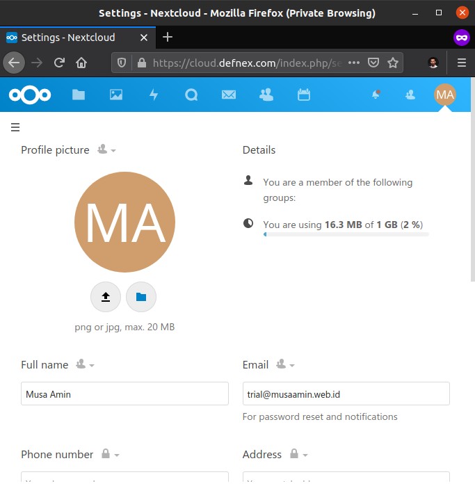 Nextcloud - Personal Info