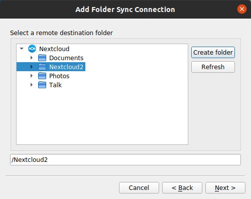 Nextcloud client - Select a remote folder