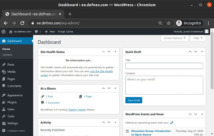 WordPress dashboard