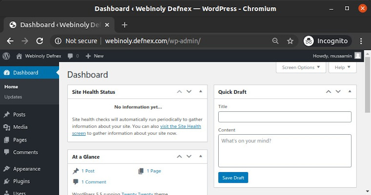 WordPress dashboard