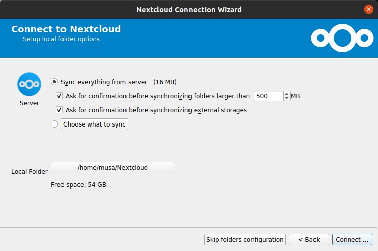 Nextcloud client - Local folder options
