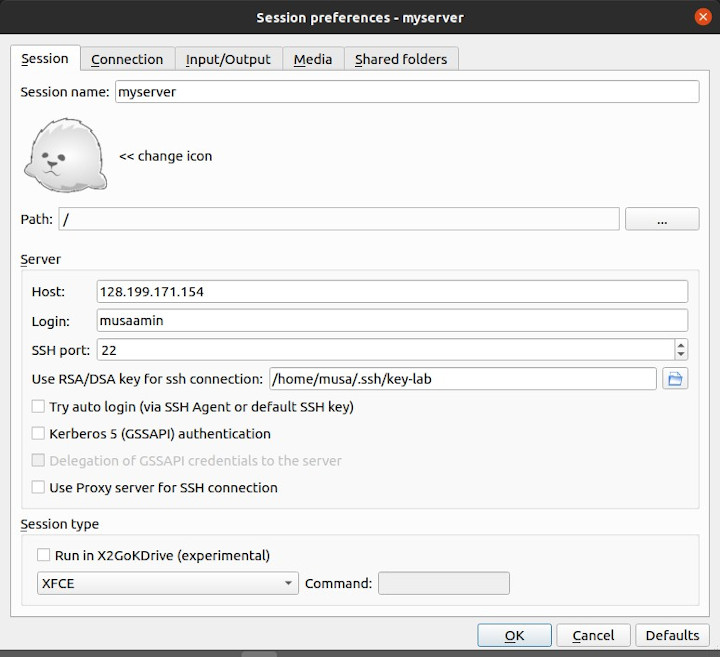 Session preferences