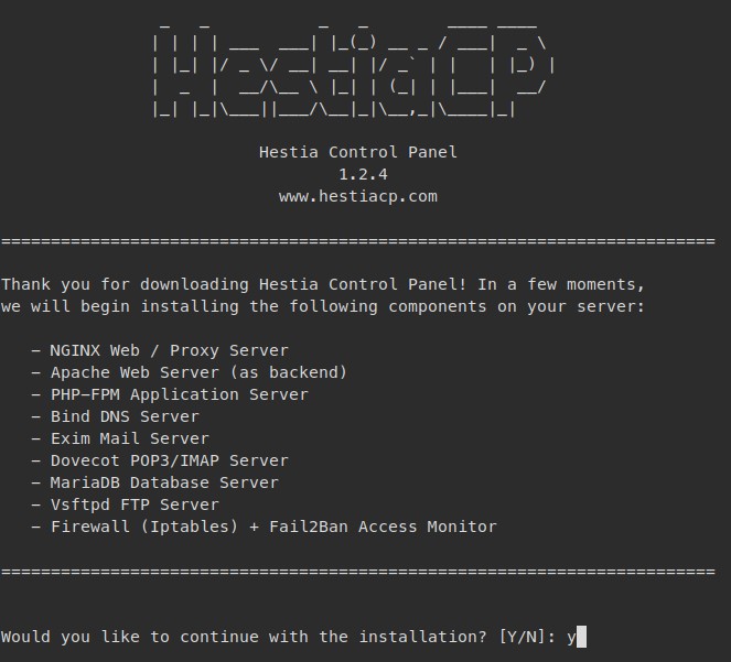 Hestia installer