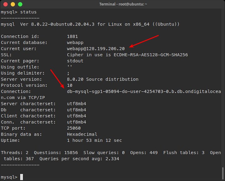 MySQL connection status via public network