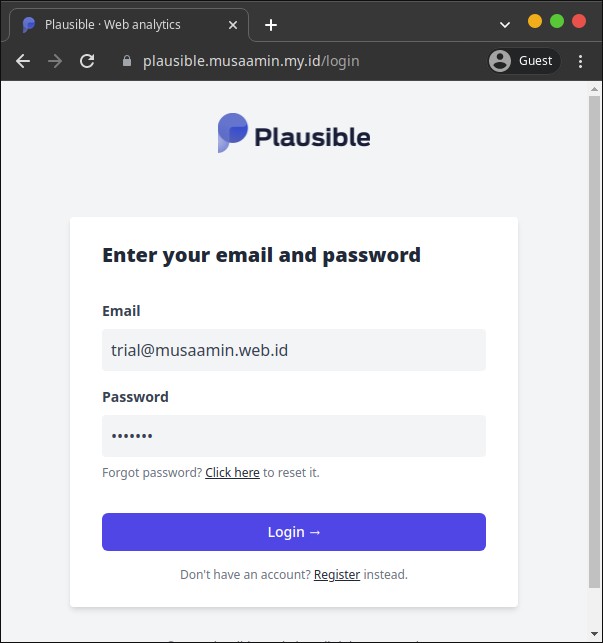Plausible login form