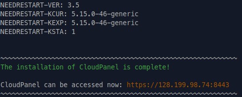 The installation of CloudPanel is complete