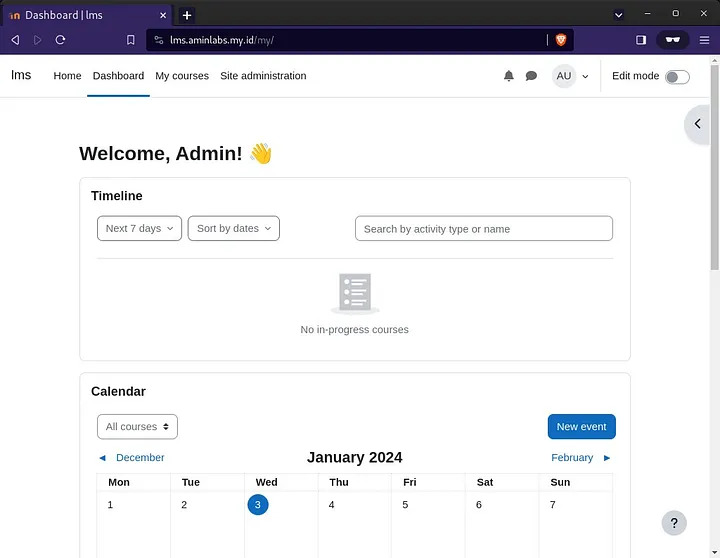 Moodle dashboard