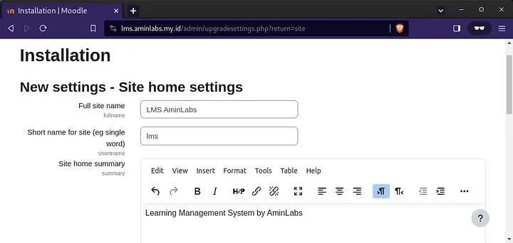 Site home settings