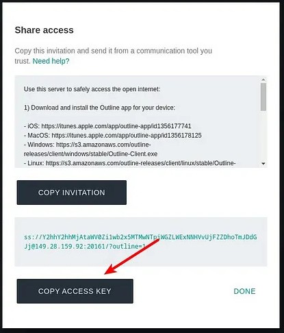 Outline Manager - Copy Access Key